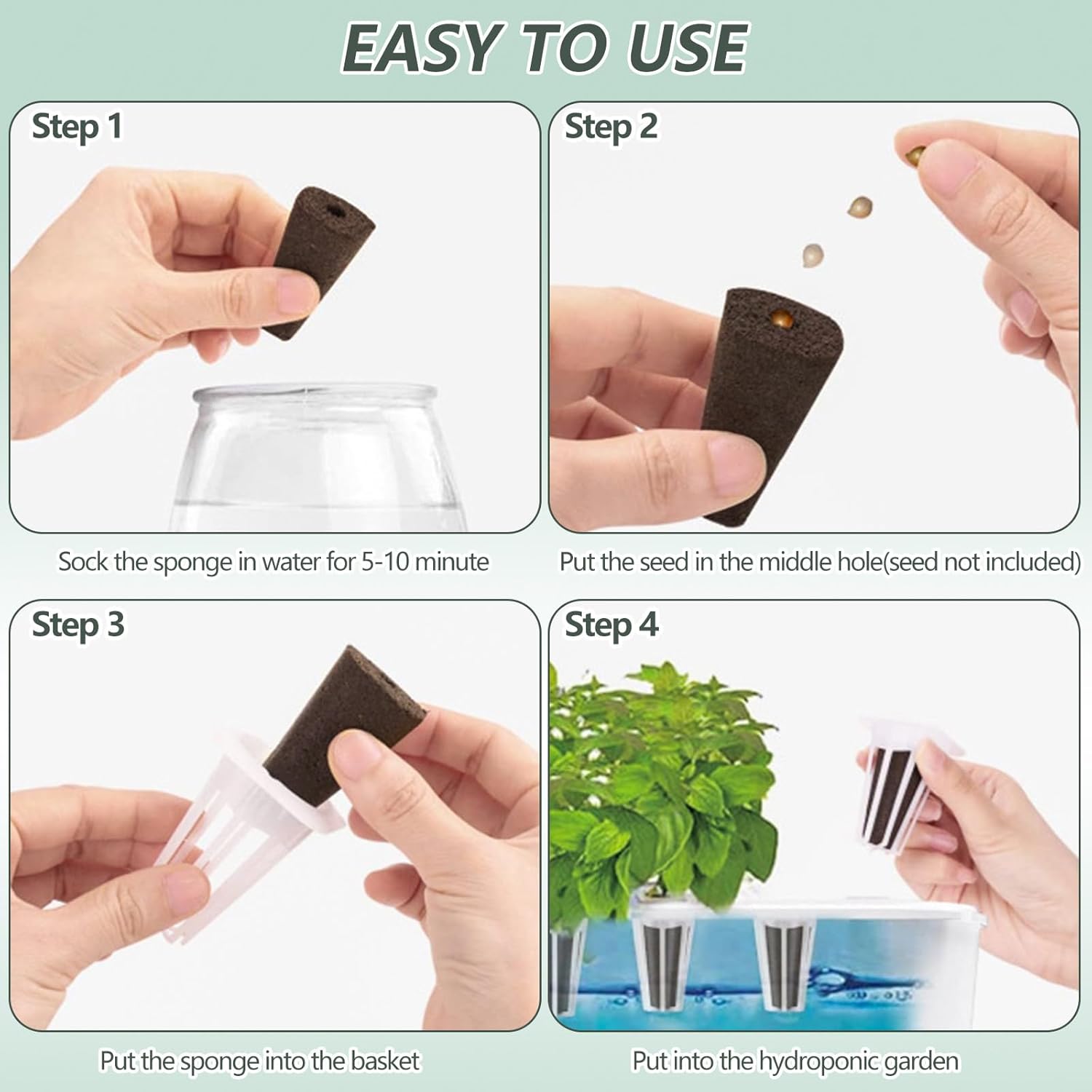 YBB 30 Set Hydroponic Seed Pods Kit, Square Growth Sponges Plant Seed Starter Pods Kit, Including 30 Sponges, 30 Baskets, 30 Grow Domes, 30 Stickers, Compatible with IDOO, QYO, LYKO Hydroponics