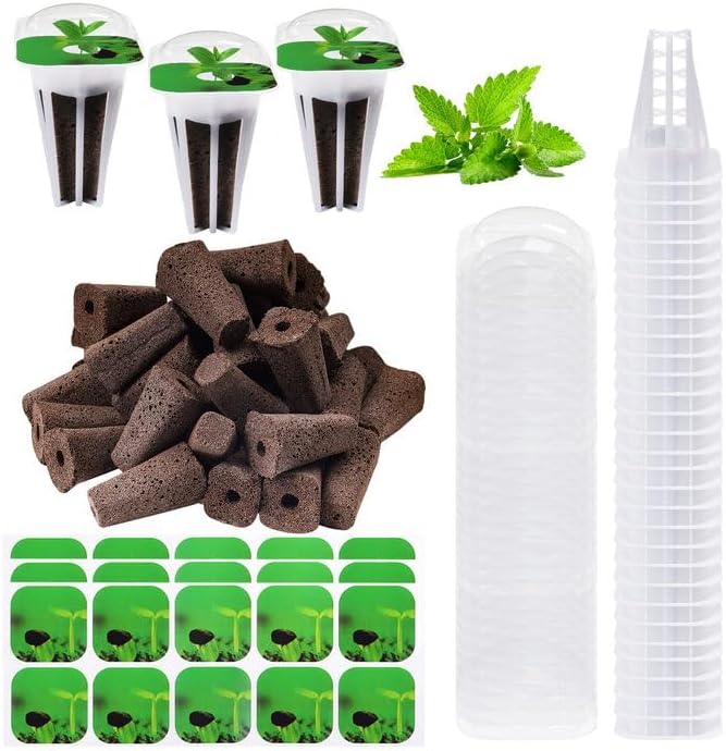 YBB 30 Set Hydroponic Seed Pods Kit, Square Growth Sponges Plant Seed Starter Pods Kit, Including 30 Sponges, 30 Baskets, 30 Grow Domes, 30 Stickers, Compatible with IDOO, QYO, LYKO Hydroponics