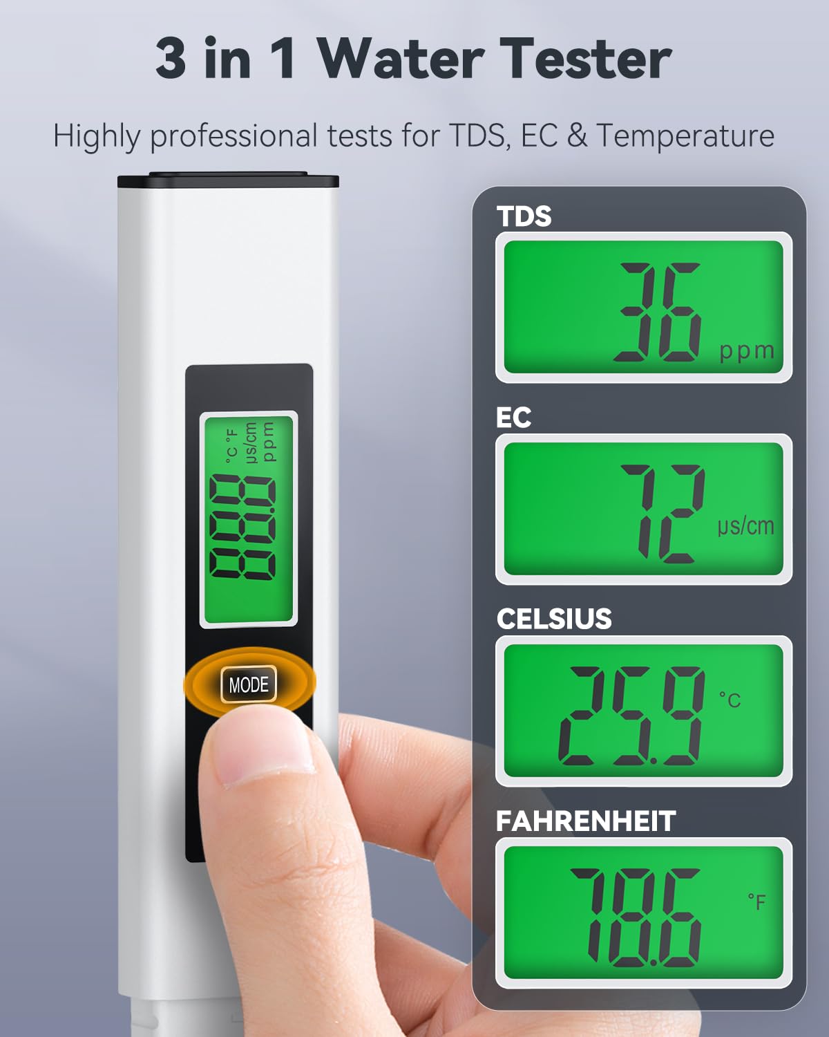 Pawfly 4 in 1 TDS Meter Digital Water Tester, TDS EC and Temperature (℃/℉) Meter, Fast Accurate Digital Water Tester, 0-9999 ppm Water Quality Tester for Drinking Water Tap Water Well Aquarium  Pool