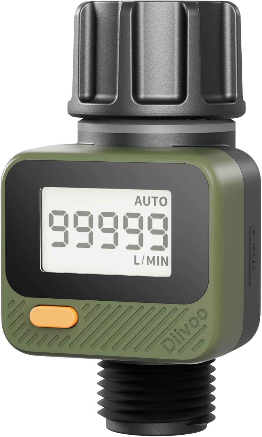 Diivoo Water Flow Meter with 180° Removable Panel, 4 Measure Modes, ±5% High Accuracy and IP54, Measure Gallon/Liter Consumption and Flow Rate for Outdoor Garden Hose Watering, RV Water Tank Filling