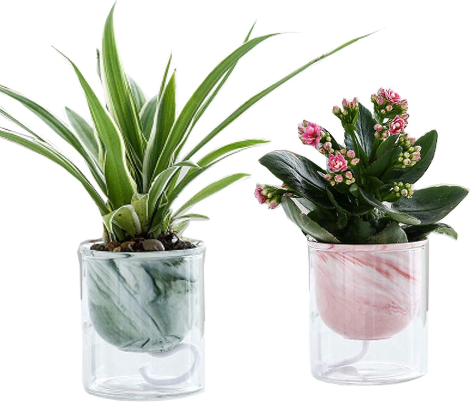 2 Sets Semi Hydroponics Pot Indoor Self Absorbed Watering Planter Pot Semi Hydroponics Flower Pot Colorful flower pot for Bathroom Decor (Green+Pink)…