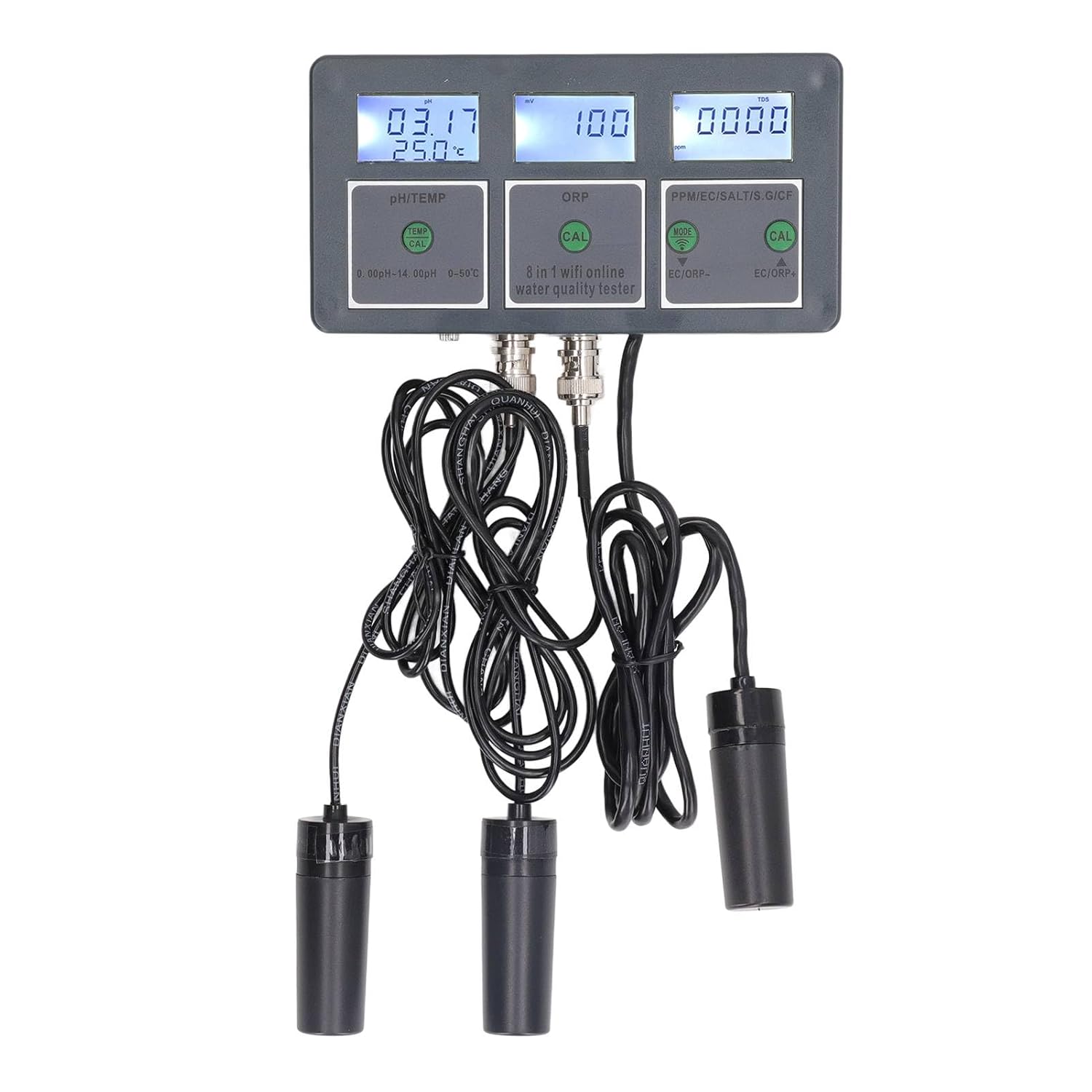 8 in 1 Water Quality Tester, S.G EC Salt ORP CF Temp, Online Monitor for Aquariums, Hydroponics, Labs (US Plug 110V)