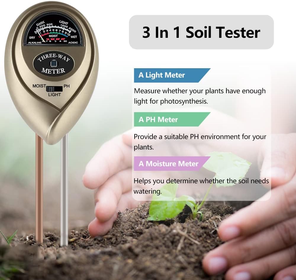 Plant Water Meter 3-in-1 Soil Moisture/Light/pH Tester for Plants Gardening Tool Kit Soil Hygrometer Sensor for Indoor  Outdoor Golden