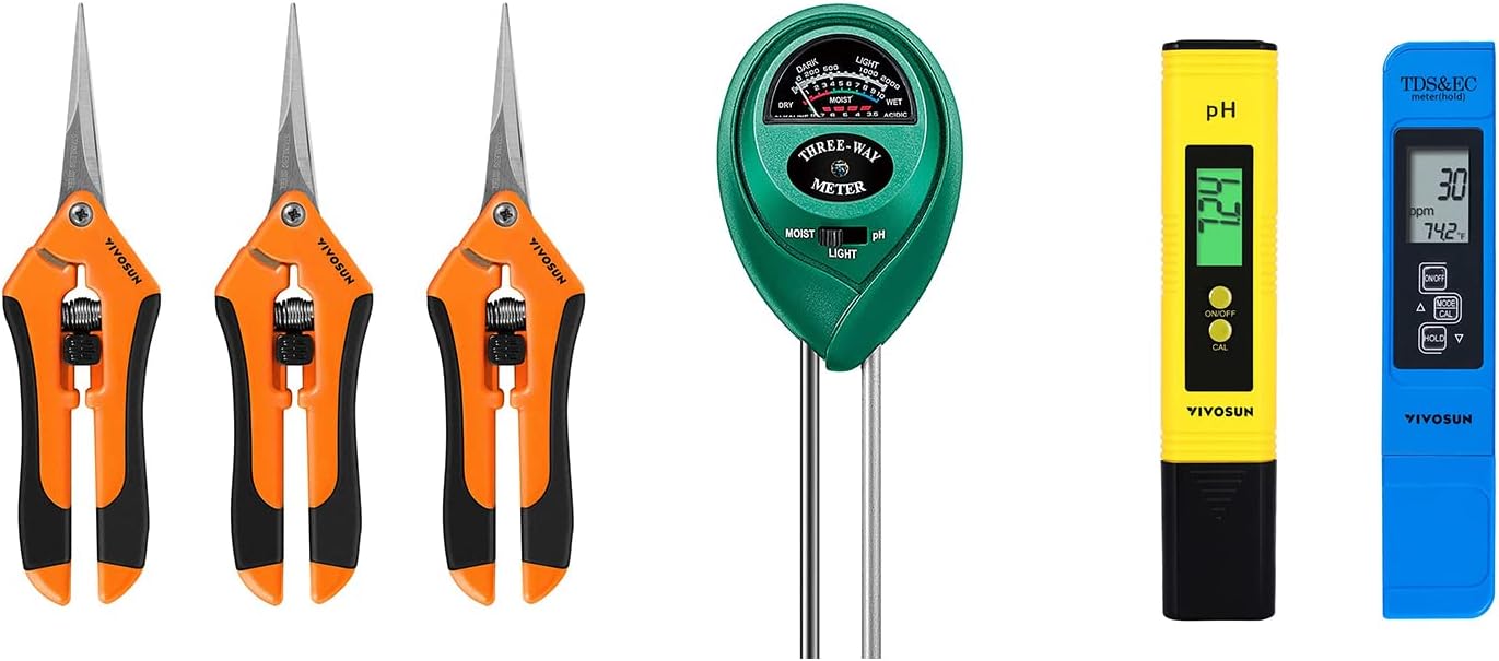 VIVOSUN PH Meter, TDS and EC Meter, Soil Tester Combo and 3-Pack 6.5 Inch Gardening Hand Pruner VIVOSUN PH Meter, TDS and EC Meter, Soil Tester Combo and 3-Pack 6.5 Inch Gardening Hand Pruner