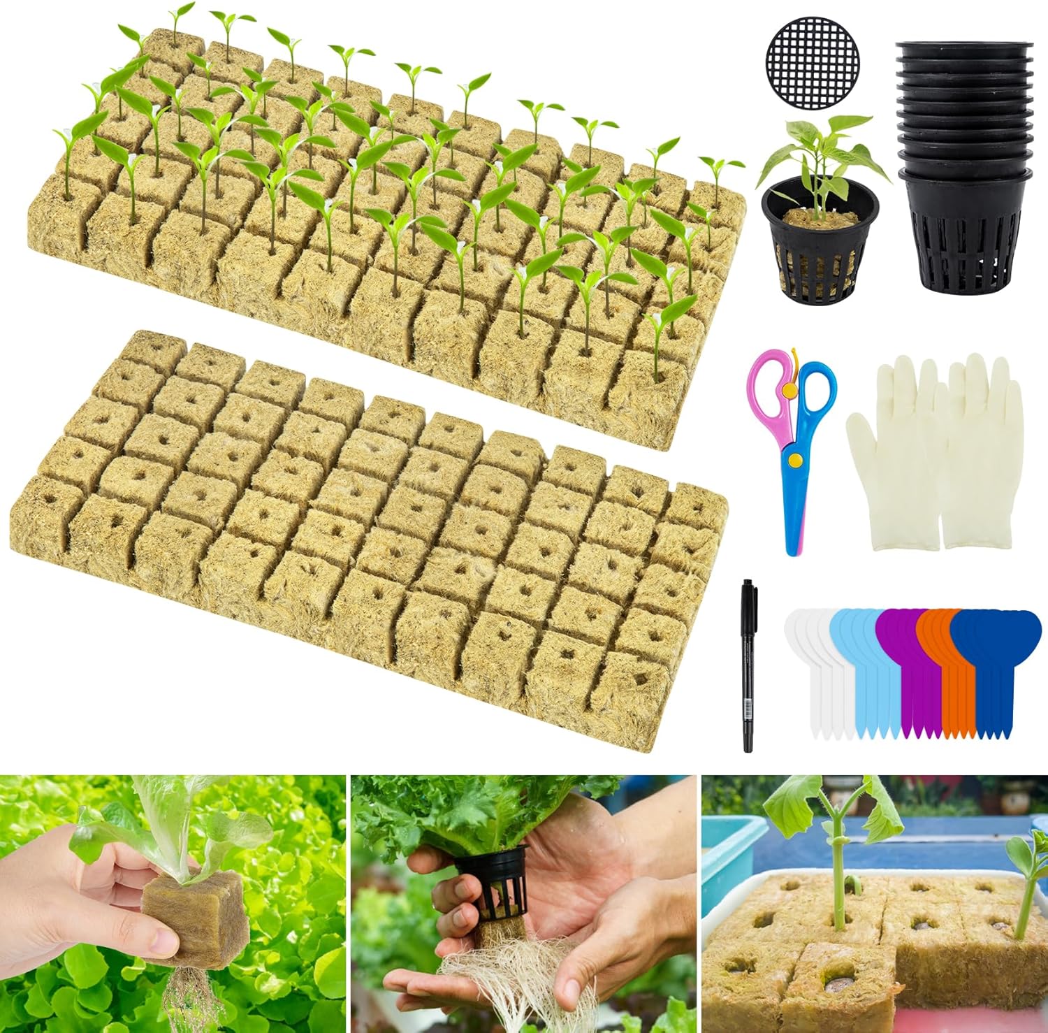 1 Rockwool Cubes, Starter Plugs Stonewool Grow Cubes, Rock Wool Seed Starters Clone Plants for Seedlings Cuttings, Soilless Cultivation, Hydroponics, Plant Propagation Kit (2 Sheets, 100 Plugs) 1 Rockwool Cubes, Starter Plugs Stonewool Grow Cubes, Rock Wool Seed Starters Clone Plants for Seedlings Cuttings, Soilless Cultivation, Hydroponics, Plant Propagation Kit (2 Sheets, 100 Plugs)
